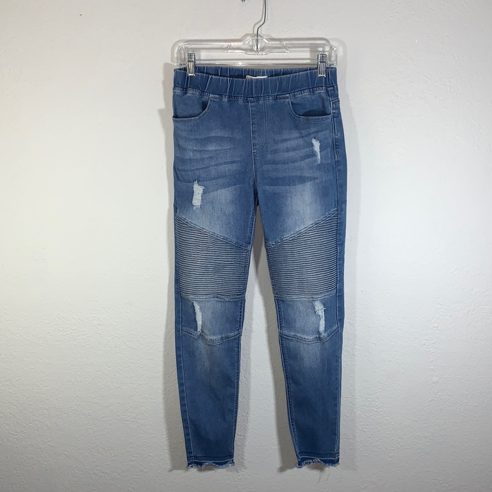 Grace & Lace Blue Distressed Motocross Denim Jeggings Size Medium - Picture 11 of 11